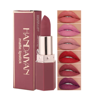 【ซื้อ 1 แถม 1】Handaiyan 6 สี ลิปสติกเนื้อแมทกำมะหยี่ มีให้เลือก 6 สี กันน้ำ ทนทาน นู้ด เซ็กซี่ ไม่ติดถ้วย