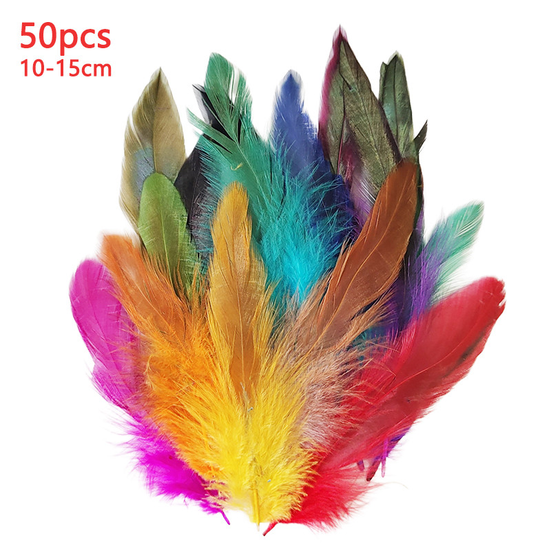 ขนนกหลากหลายสี ขนาด 10-15 cm จำนวน 50 อัน สไตล์ธรรมชาติ เหมาะสำหรับงานฝีมือและการตกแต่งร้าน