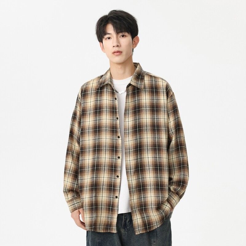 mave.matters gq เสื้อเชิ้ต เสื้อเชิ้ตลายสก็อตสไตล์วินเทจคลาสสิกแขนยาวฤดูใบไม้ผลิและฤดูใบไม้ร่วงเสื้อ