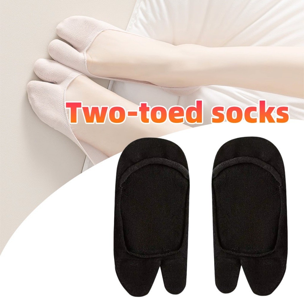 ร้านคนไทย！ 1คู่ ถุงเท้าแยกนิ้ว แยกสองนิ้ว แบบบาง กันลื่นได้ วัสดุผ้าฝ้าย ข้อสั้น สีดำสีเบจ สำหรับผู้หญิง - รูปที่ 4