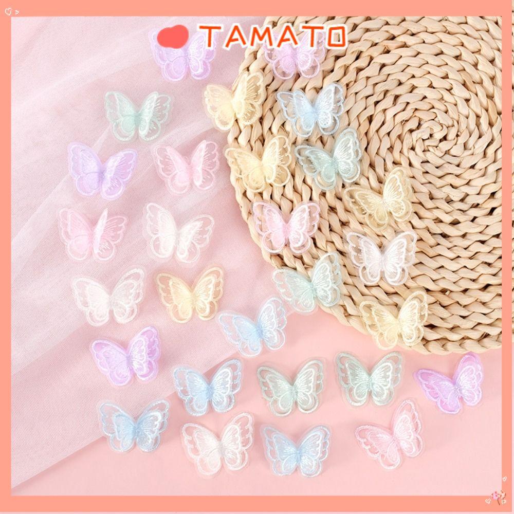 TAMATO 20 ชิ้น อพปลิกผีเสื้อ ชีฟองสองชั้น งานฝีมือแบบตาข่าย สไตล์หวานโรแมนติกสำหรับตกแต่งเสื้อผ้า