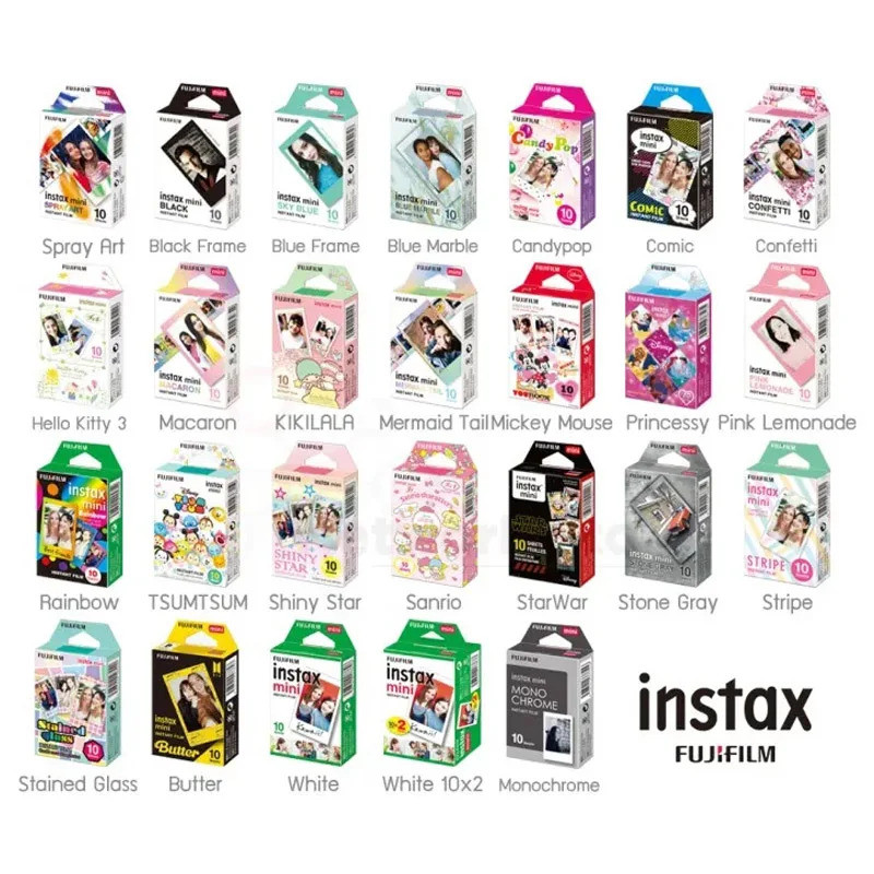 Fujifilm Instax Mini ฟิล์ม 10/30/100 แผ่นสัมผัสกระดาษการออกแบบสีสําหรับ Fuji Instax Mini 12 กล้องฟิล