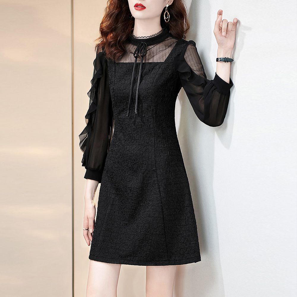 ชุดสีดำสไตล์ slim-fit สำหรับผู้หญิง เหมาะสำหรับฤดูใบไม้ผลิและฤดูใบไม้ร่วง ดูหรูหราและคลาสสิก - รูปที่ 3