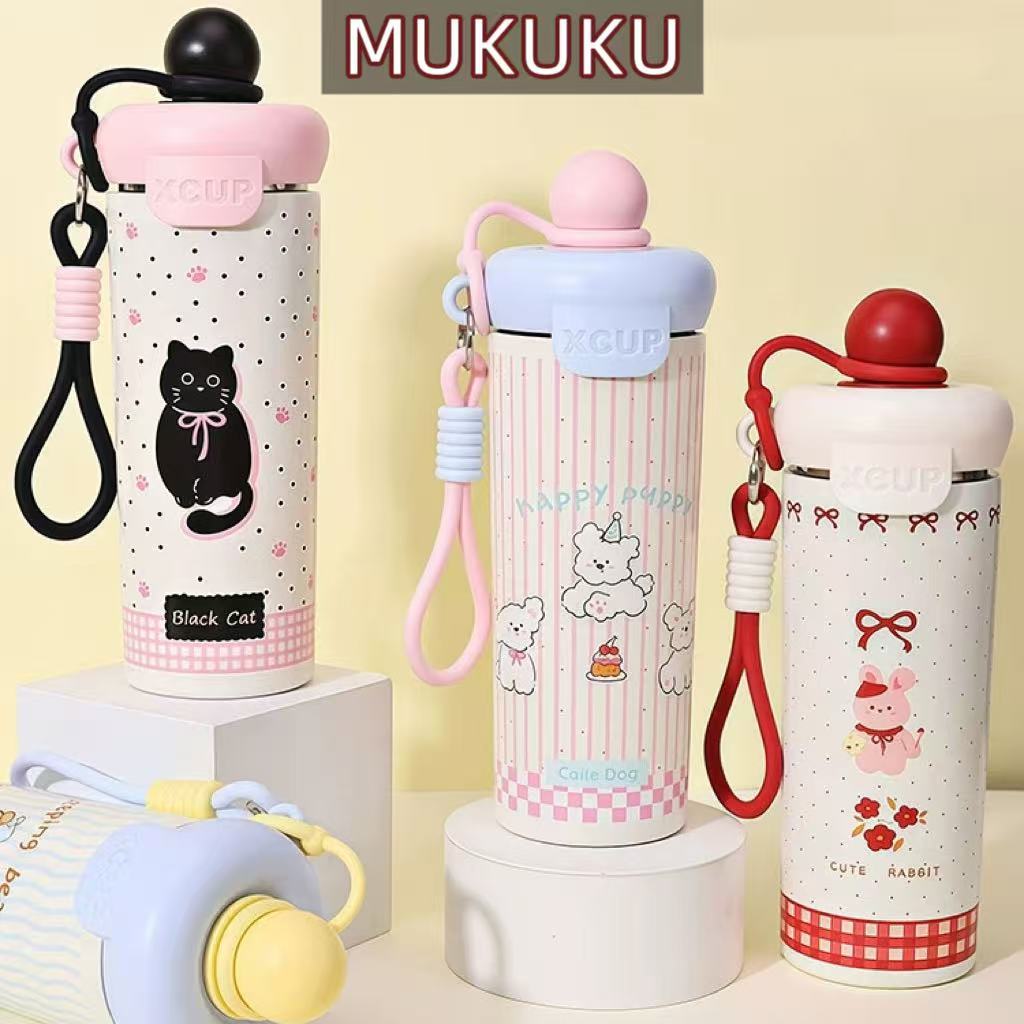 MUKUKU แก้วสแตนเลส316 เก็บความเย็นความร้อนดี มีหลอดดูดพร้อมฝาปิด ลายมาคาฮอนน่ารัก พกพาสะดวก