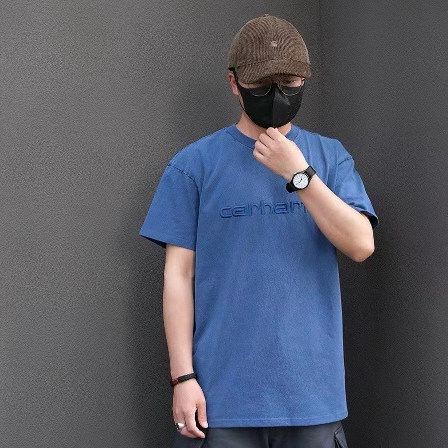 8YR9 Carh'''t Washed Vintage Embroidered Letters T Unisex Comfortable Durable Japanese Retro Lazy St