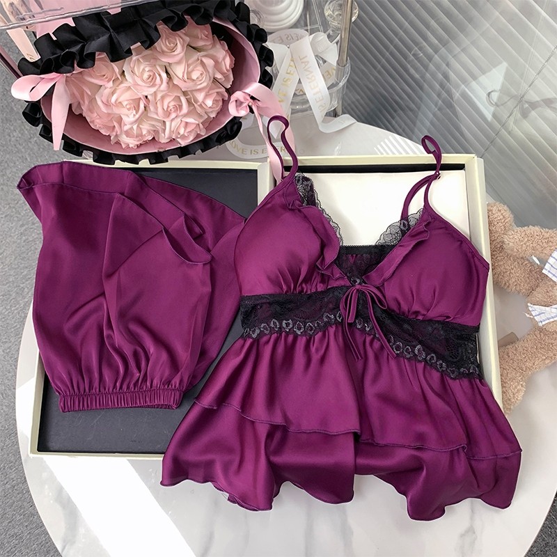 BIG SEXY ชุดผู้หญิงเซ็กซี่ ชุดนอนซาติน ชุดนอนเซ็ทผู้หญิง 🍒 M-5XL | 40-100กก. S-1291 - รูปที่ 4