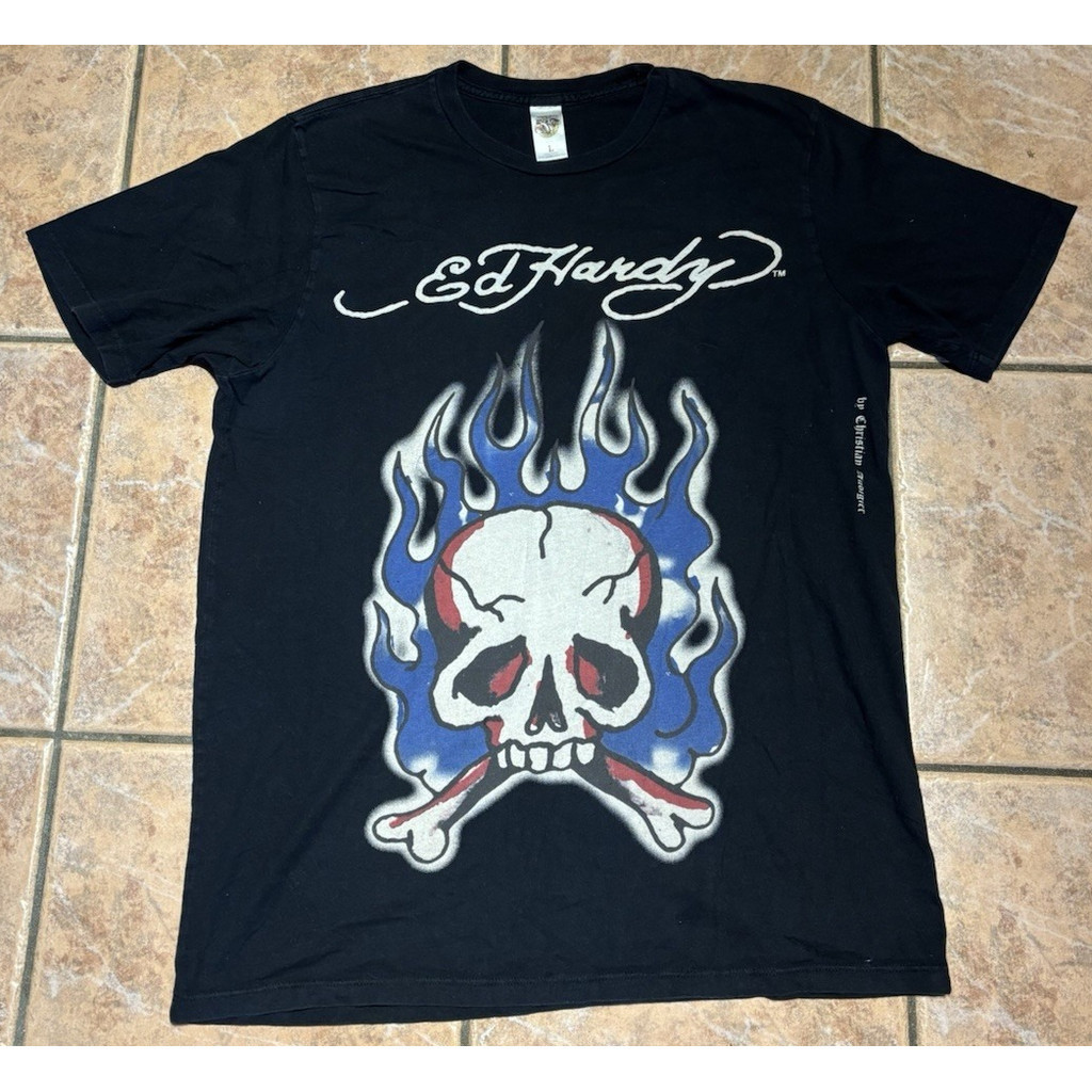 EDHARDY ผ้าฝ้าย 100% Unisex พิมพ์ Retro อินเทรนด์เสื้อยืดพร้อมสต็อก