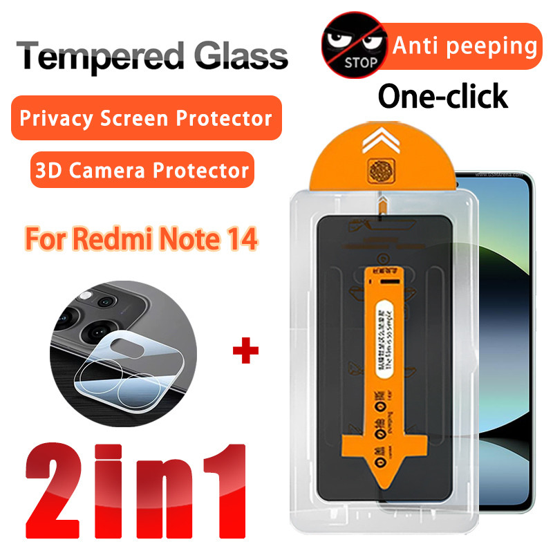 2 IN 1 ฟิล์มความเป็นส่วนตัว Redmi Note 14 5G 4G กระจกนิรภัยฟิล์มสําหรับ Xiaomi Redmi Note 14 13 Pro Redmi 15c 15 14c 5G 4G 3D ฟิล์มเลนส์กระจก & ฟิล์มกันรอยหน้าจอ ติดตั้งง่าย ปราศจากฝุ่น