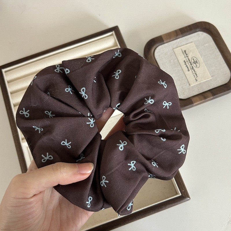 ยางรัดผมพิมพ์โบว์สีกาแฟสีฟ้า สไตล์ญี่ปุ่นเกาหลี สำหรับแต่งทรงผม
