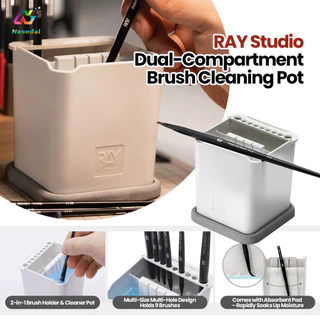 RAY Studio 2 In1 Dual-Compartment Brush ทําความสะอาดหม้อพร้อมแผ่นดูดซับรวม Multi-Hole Design ถือแปรง 9 แปรงเหมาะสําหรับกันดั้มการสร้างแบบจําลอง (ที่ยึดและทําความสะอาด)