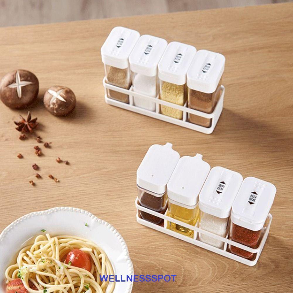 Wellnessspot 4 ชิ้น/เซ็ตขวดเครื่องเทศ,พลาสติกเลื่อนเปิดภาชนะเก็บเครื่องเทศ,ทนทาน BPA ฟรีแบบพกพาพร้อมฝาปิดกล่องปรุงรสชุดเครื่องครัวที่บ้าน