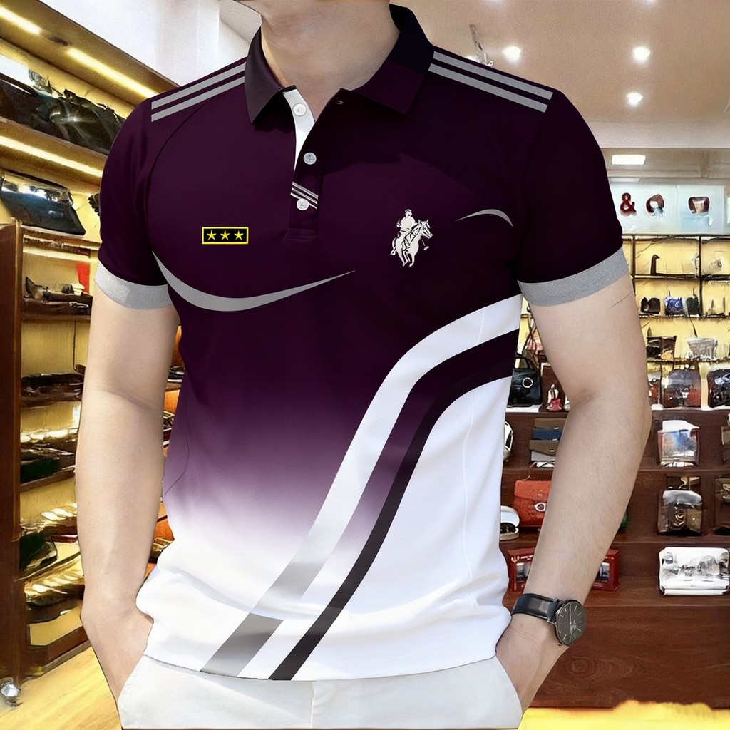 เสื้อโปโลผู้ชาย ลายมัดย้อมไล่ระดับจากแบรนด์ดัง ใส่สบายในฤดูร้อน แห้งเร็วและมีคุณภาพสูง