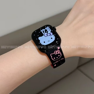 KT cat สายซิลิโคนพิมพ์ลายเหมาะสําหรับ iwatch 11/SE3/10/9/8/7/6/5/4/3/2/1 สายรัดหัวเข็มขัดผีเสื้อน่ารักเหมาะสําหรับ 49/46/45/44/42/41/40/48 มม./ultra