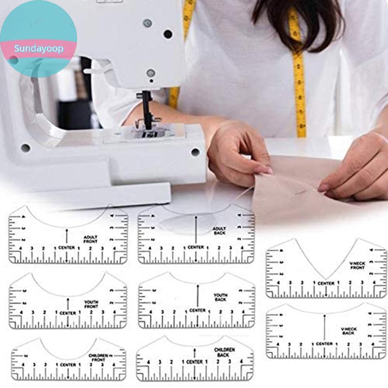 Sund 8 ชิ้นเสื้อยืดไม้บรรทัดคู่มือ V คอการจัดตําแหน่งเครื่องมือเพื่อการออกแบบศูนย์การวัด TH
