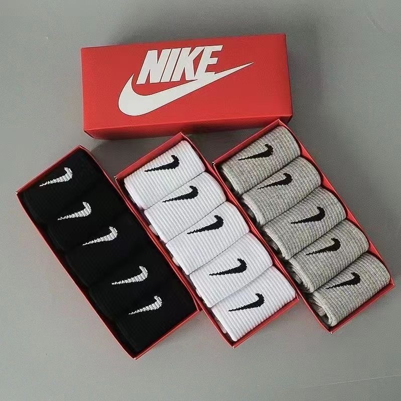 NK ถุงเท้า (5คู่1กล่อง) ถุงเท้าลำลอง ทอลายโลโก้ สำหรับใส่วิ่ง ใส่ออกกำลังกาย ผ้าหนานิ่มไม่บาง ใส่สบาย