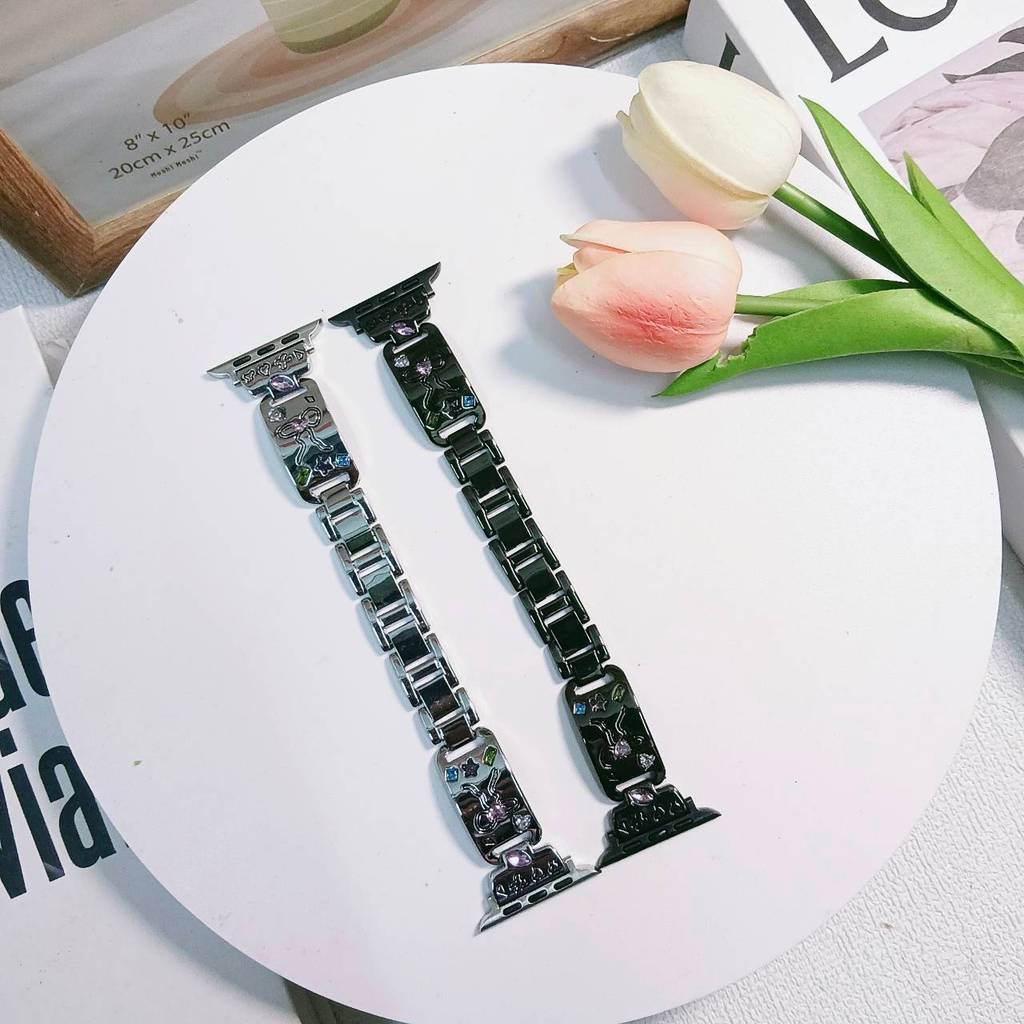 ZMZ สายนาฬิกา Smartwatch สายเลสปั๊มลายโบว์ประดับเพชร ขนาด 38/40/41/(S10)42mm 42/44/45/46/49mm