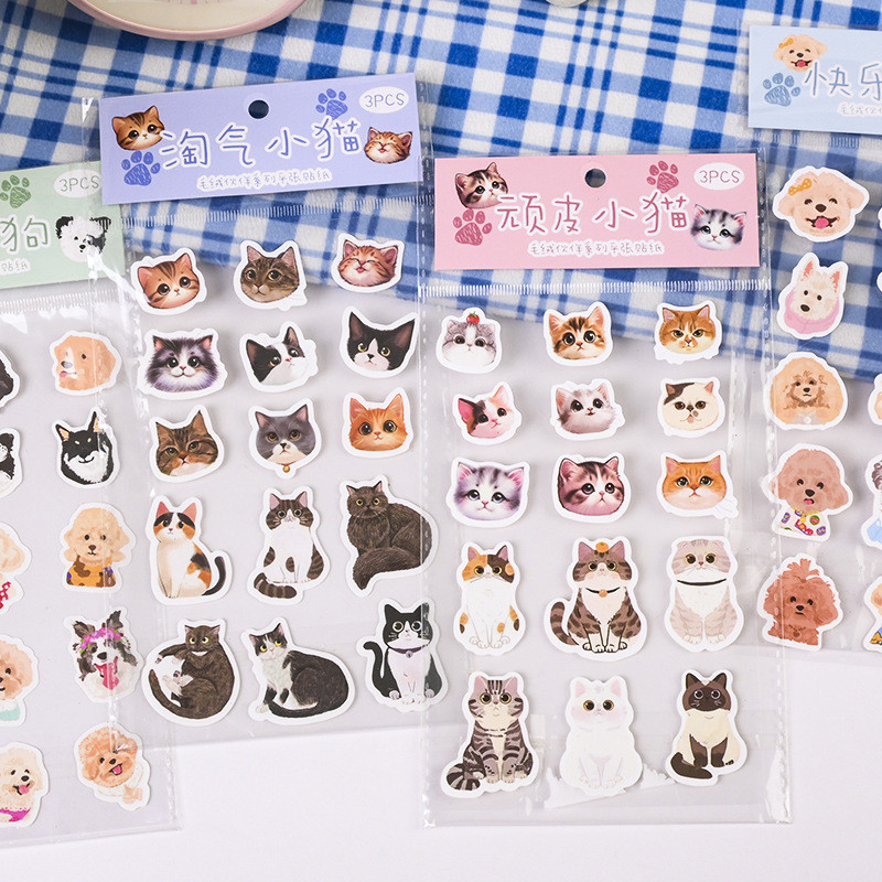 3 แผ่น Original Cat & Dog Theme สติกเกอร์ตกแต่ง DIY วัสดุ Decals