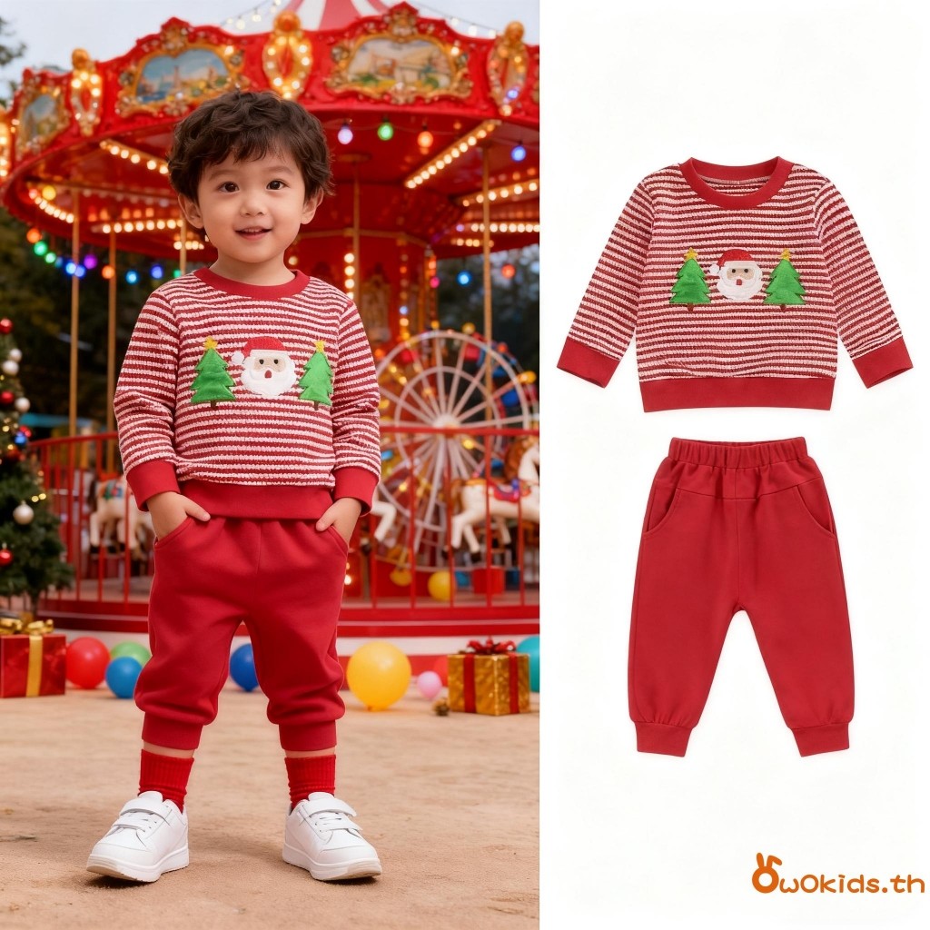 ชุดคริสต์มาสซานตาคลอสสำหรับเด็กวัยหัดเดิน แขนยาว พร้อมเสื้อและกางเกงแข็ง 2 ชิ้น