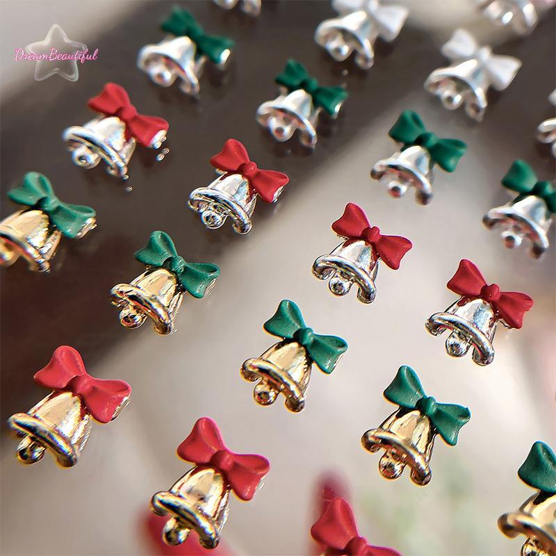  5 ชิ้น Christmas Alloy เล็บอุปกรณ์เสริม Mini สี Bow Bell Rhinestones เครื่องประดับเล็บ Charms ตกแต่ง 3D แบนกลับเล็บอะไหล่ใหม่