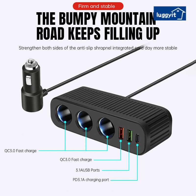 iuggyit ที่ชาร์จในรถยนต์ 3 in 1 ที่จุดบุหรี่ เครื่องชาร์จ USB อเนกประสงค์ ชาร์จเร็ว - รูปที่ 3