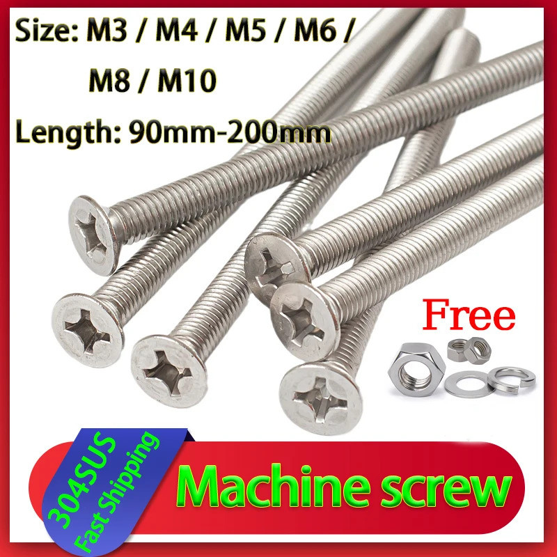 M3 M4 M5 M6 M8 M10 304 Stainless Machinery Steel Lengthened Cross Flat Countersunk Head Screw Bolts 