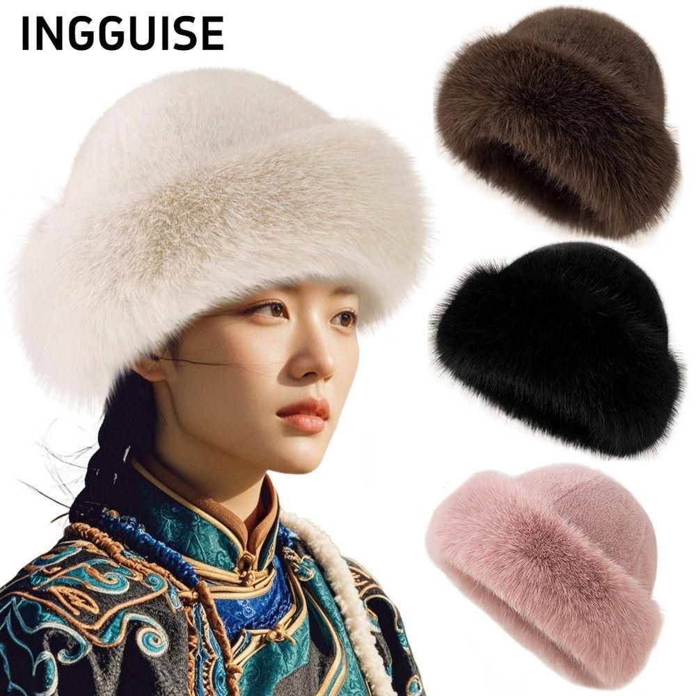 INGGUISE Fluffy Fur Bucket Hat, Faux Fur Winter Warm Plush Bucket Hat, Chrismas Thicken Soft Windpro