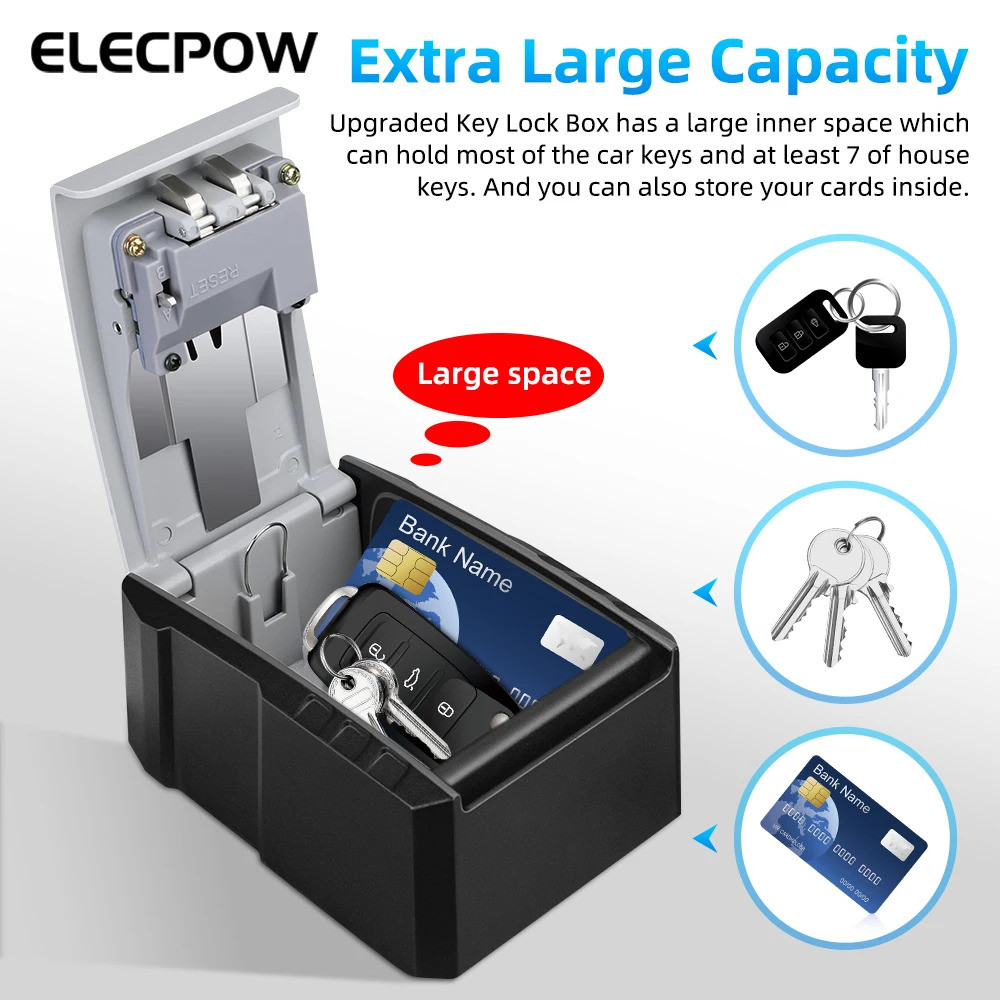 Elecpow Wall Mount กล่องล็อค 4 หลักรหัสผ่านรหัส Security ล็อคไม่มีกุญแจสําหรับ Home Office Key ปลอดภ