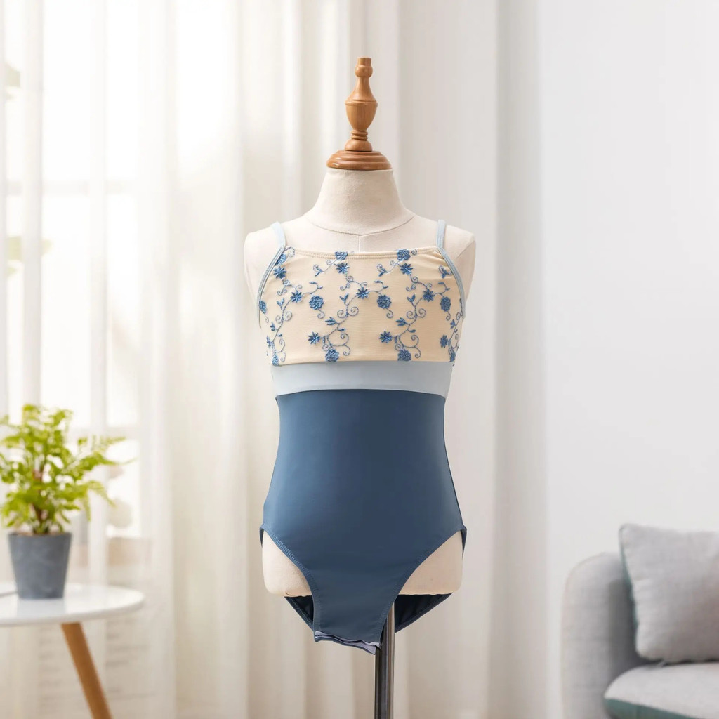 ชุด_leotard_สำหรับเต้นรำ ballet, skating, gymnastics พร้อม suspenders และตาข่าย