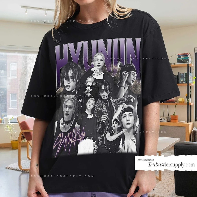 Hyunjin Straykids Kpop แรงบันดาลใจ Vintage กราฟิกเสื้อ Hyunjin Retro T เสื้อ Hyunjin Bootleg เสื้อ V