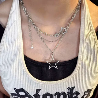 สร้อยคอแบบหลายเลเยอร์ สไตล์ casual gothic star cross สำหรับผู้หญิง