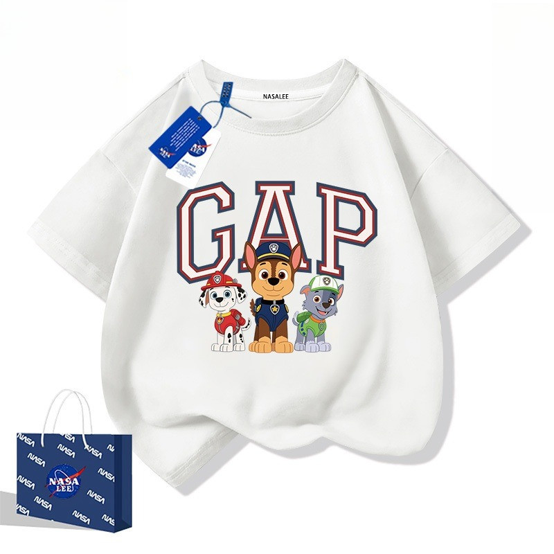 ⚡️PAW Patrol เสื้อผ้าแม่และเด็กฤดูร้อนใหม่ PAW Patrol การ์ตูนพิมพ์ เสื้อยืดคอกลมแขนสั้นคอกลม Unisex