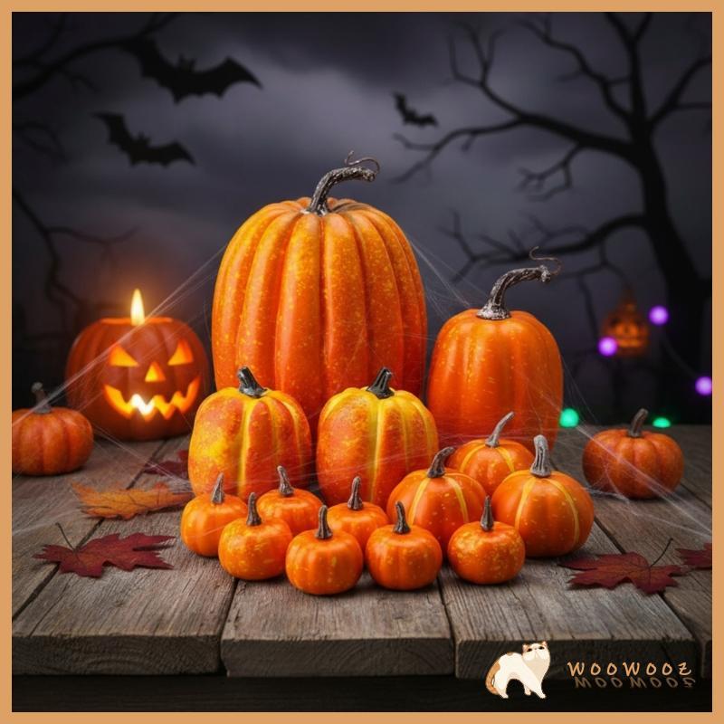 WOOW หลายขนาด Faux Foam Pumpkins Collection 14PCS ธรรมชาติ Looking Fall Harvest งานปาร์ตี้อุปกรณ์ตกแ