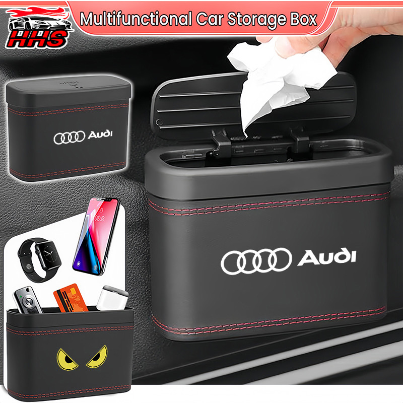 Audi รถถังขยะกล่อง Universal Multifunctional Storage Bin กันน้ําขยะฝาปิดฝุ่นอุปกรณ์เสริมสําหรับรถยนต