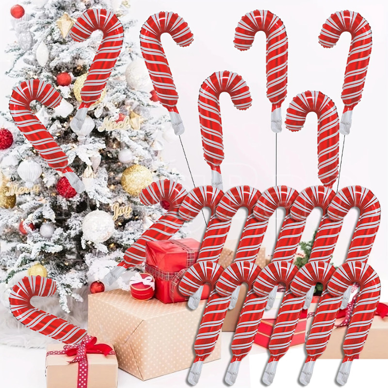 10 ชิ้นมินิคริสต์มาส Candy Cane ฟอยล์บอลลูน Santa Claus Crutch บอลลูนคริสต์มาสปีใหม่ตกแต่งปาร์ตี้ Xmas Home Decor