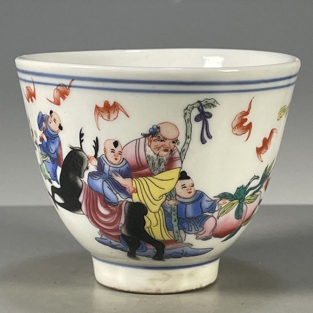 大清新款 ผงแห้ง彩福星 ถ้วยชาระดับไฮเอนด์ shaim Fuxing 古玩具 老品尺寸Qing Dynasty Qianlong ปีพาสเทล Fuxing รูปแบบภ