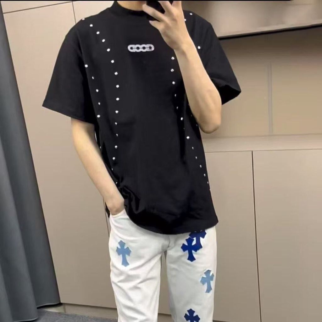 G00DBRAND แผ่นร้อนซิลิโคนพิมพ์แขนสั้นเสื้อยืดผู้ชายผู้หญิงผ้าฝ้ายแท้หนักหลวมสบายๆทุกการแข่งขันคู่ Ha