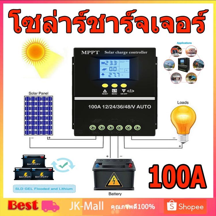 โซล่าร์ชาร์จเจอร์ Powland 30A/60A/100A MPPT ชาร์จเจอร์ 12V/24V/36V/48V Auto สำหรับแบตเตอรี่ลิเธียม