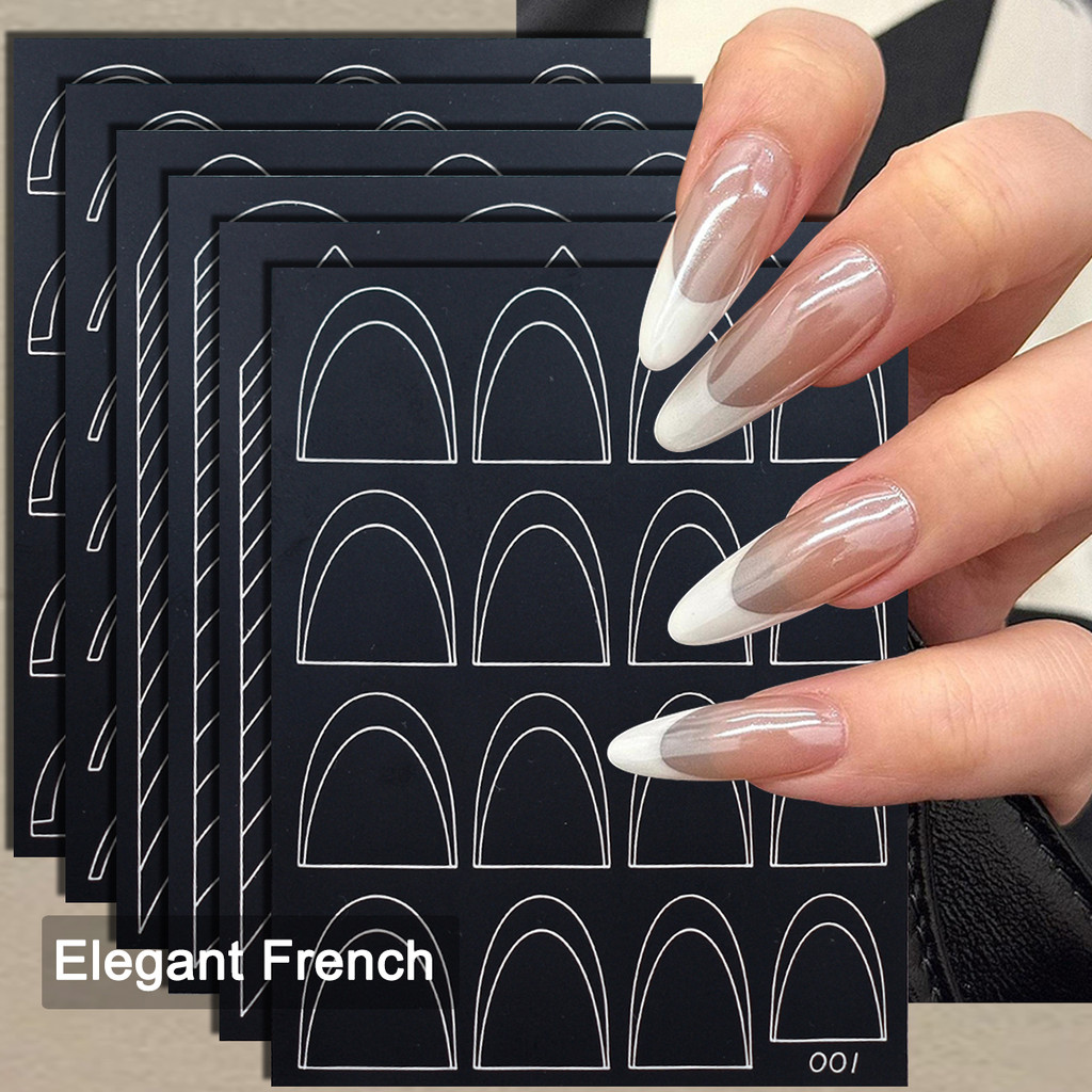3/6/12 แผ่น French Tip สติกเกอร์ลายฉลุเล็บ, หลายโค้งสไตล์ Self-Adhesive Guides สําหรับ DIY เจลโปแลนด์เล็บฝรั่งเศส
