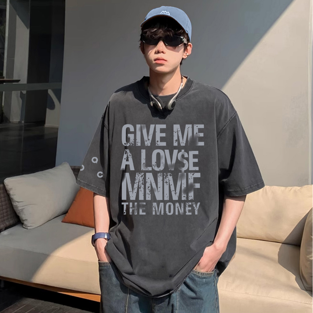 Basi💥เสื้อแฟชั่น เสื้อยืด oversize ผ้าฝ้าย100% แนวสตรีท ไม่ต้องรีดผ้า สวมใส่สบาย ผ้านิ่ม  ลาย  "GIVE ME"