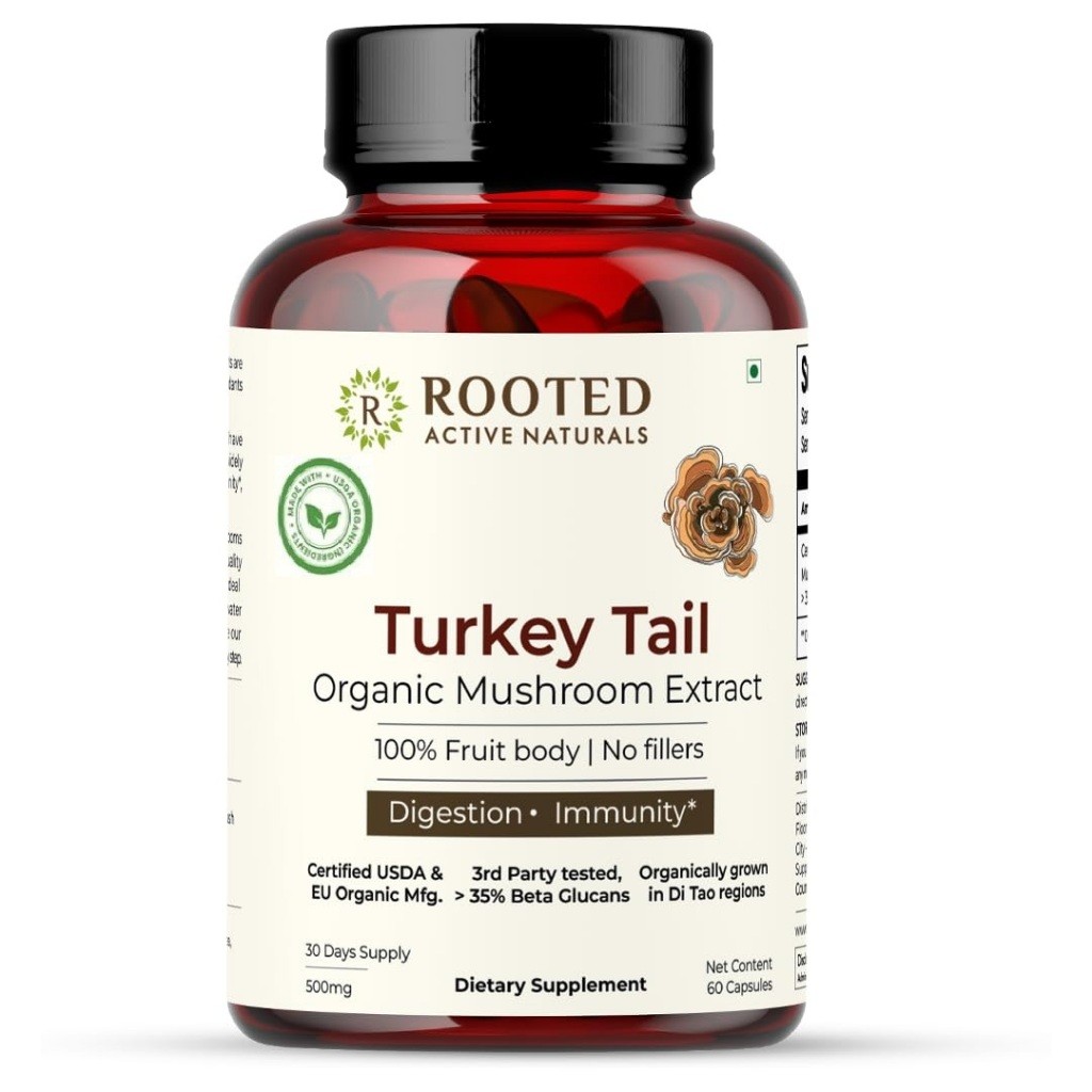 Rooted Active Organic Turkey Tail mushroom Extract| 60 Caps เห็ดหางไก่งวงสกัด ออร์แกนิค