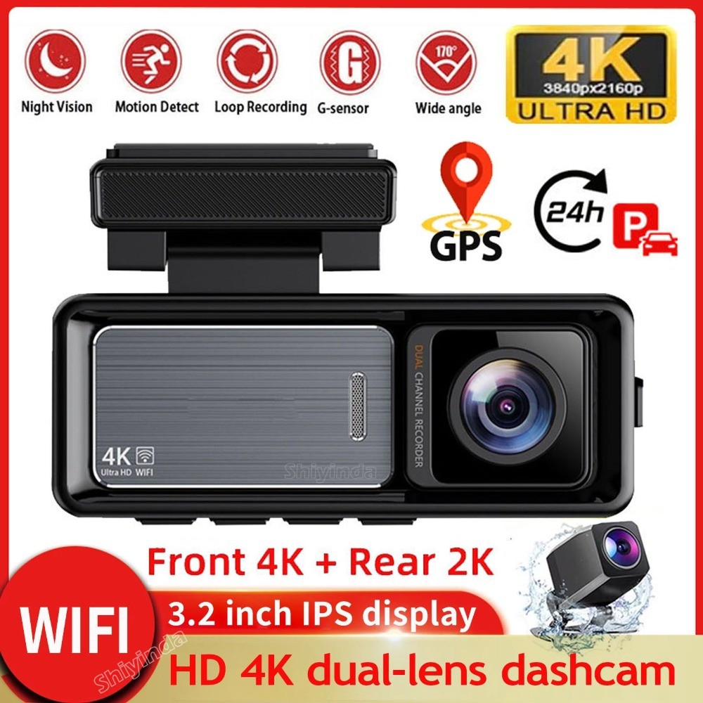 4K + 2K + GPS3.2 นิ้ว 4K ด้านหน้า & 2K ด้านหลัง Dual Dash กล้องในตัว GPS รองรับ 24H การเฝ้าระวังที่จ