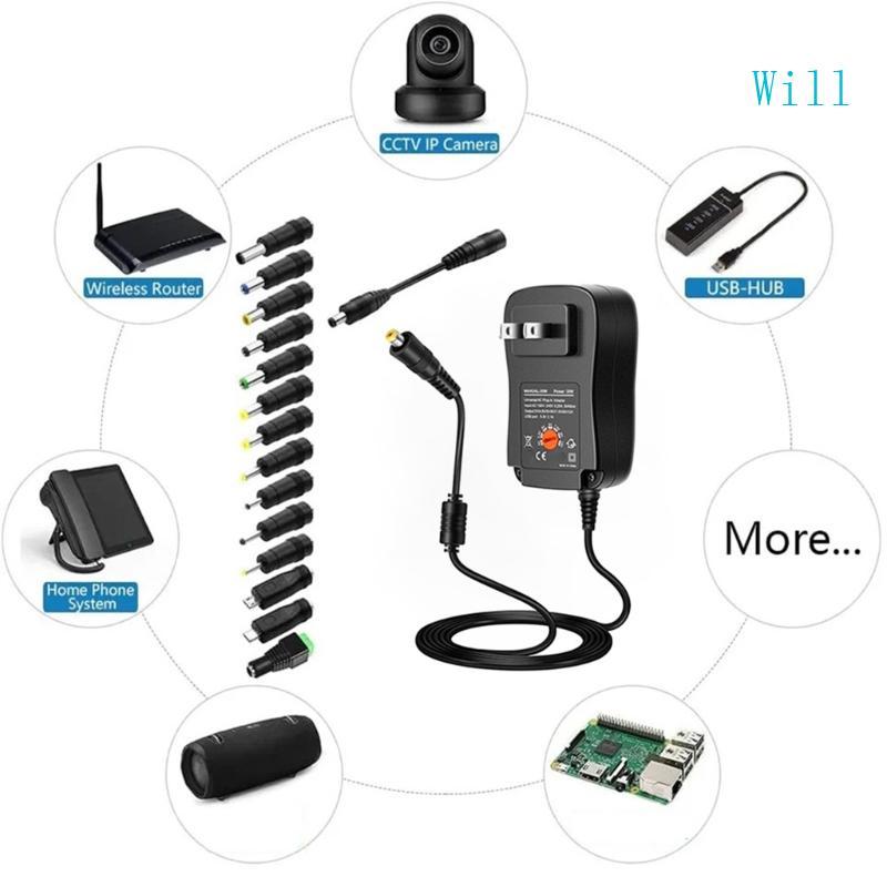 จะ 30W Adpter พลังงานที่มีประสิทธิภาพสําหรับเครื่องใช้ไฟฟ้าภายในบ้าน 14 ชิ้นตัวเชื่อมต่อ