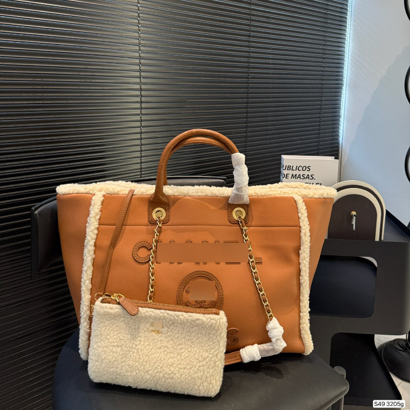 แฟชั่น แฟชั่น ❤ C/สไตล์ใหม่หนัง Lamb Wool Beach Bag Commuter High-value Portable Tote Bag ความจุขนาด