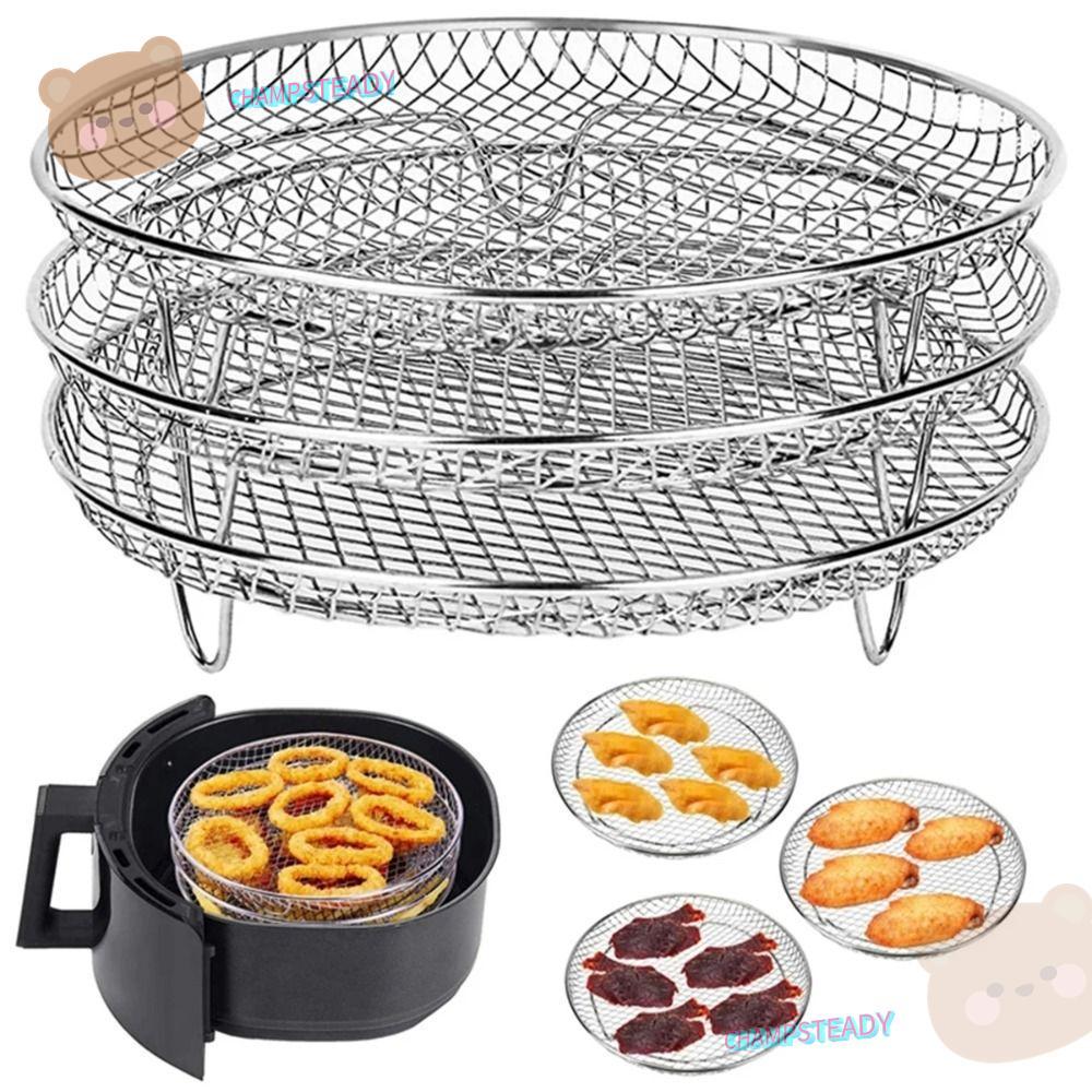 CHAMPSTEADY ตะแกรงย่าง, ตะแกรงทอดอากาศวางซ้อนกันได้ไม่ติด, สแตนเลสทนทาน Airfryer ถาดอุปกรณ์ครัว