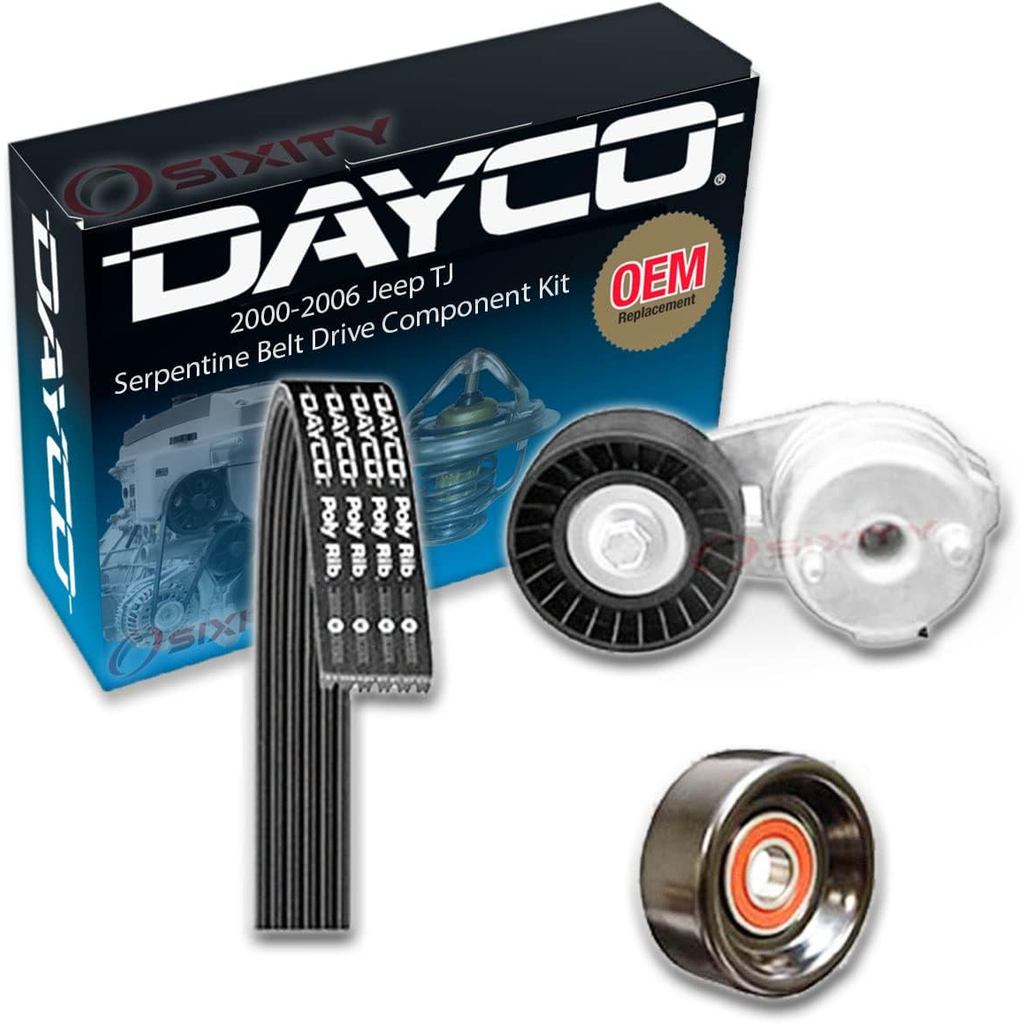 ชุดส่วนประกอบไดรฟ์สายพาน Dayco Main Drive เข้ากันได้กับ Jeep TJ 4.0L L6 2000-2006