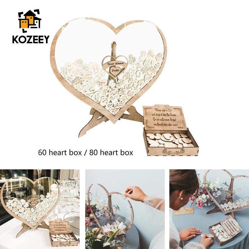 KOZEEY Heart Shaped 3D Wedding Guest Book Drop Box Guest Registry สําหรับงานแต่งงานแผนกต้อนรับ