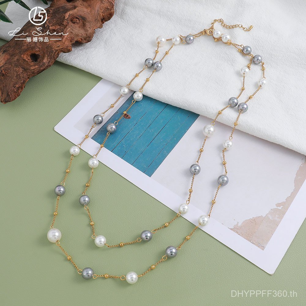 สร้อยคอโซ่เสื้อกันหนาว สไตล์หรูหราแบบยุโรป-อเมริกัน มุกสแตนเลสมาตรฐานใหม่ CLF