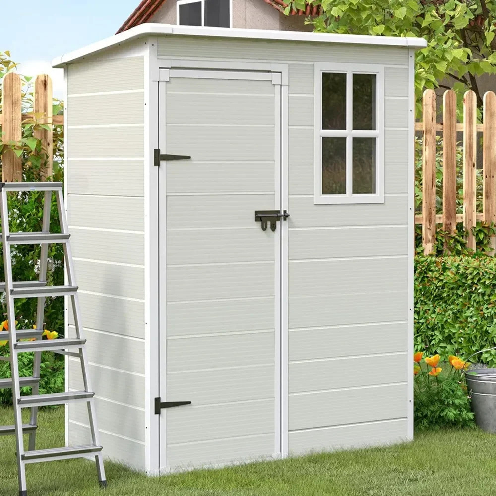 Outdoor Storage Shed 5x3 Ft, Resin Garden Shed สําหรับจักรยาน, ถังขยะ, เครื่องมือ, พลาสติกเพิงด้านนอ