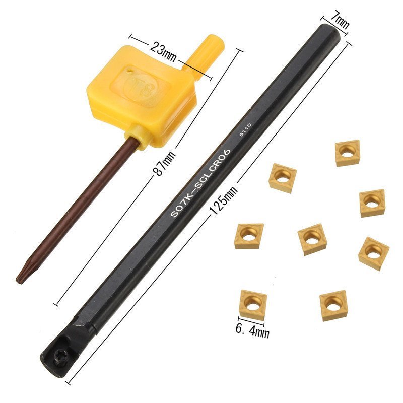 พร้อม CNC S07K-SCLCR06 Scrunch 1 ประแจ 8 เครื่องมือกลึงใบมีด 7x125mmCCMT0602 7WMJ
