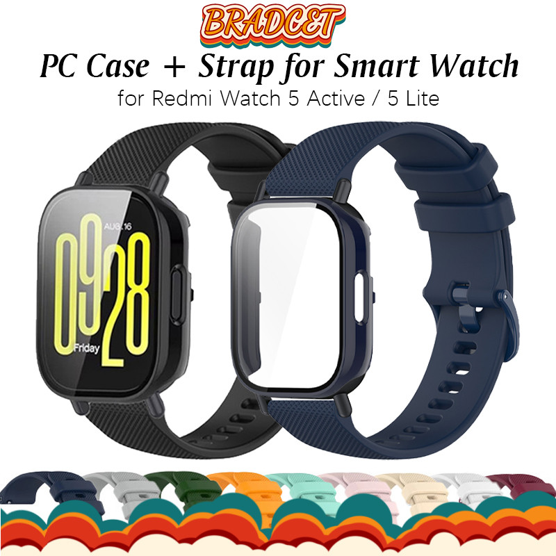 PC เคส + สายรัดยางซิลิโคน for Redmi Watch 5 Active / 5 Lite ร้อยข้อมือยางกระจกนิรภัยหน้าจอป้องกันกันชนอุปกรณ์เสริม